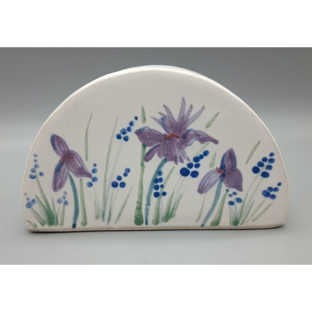 Ceramic Art Piece Vase Hand Thrown Painted Iris Floral Arrangement
